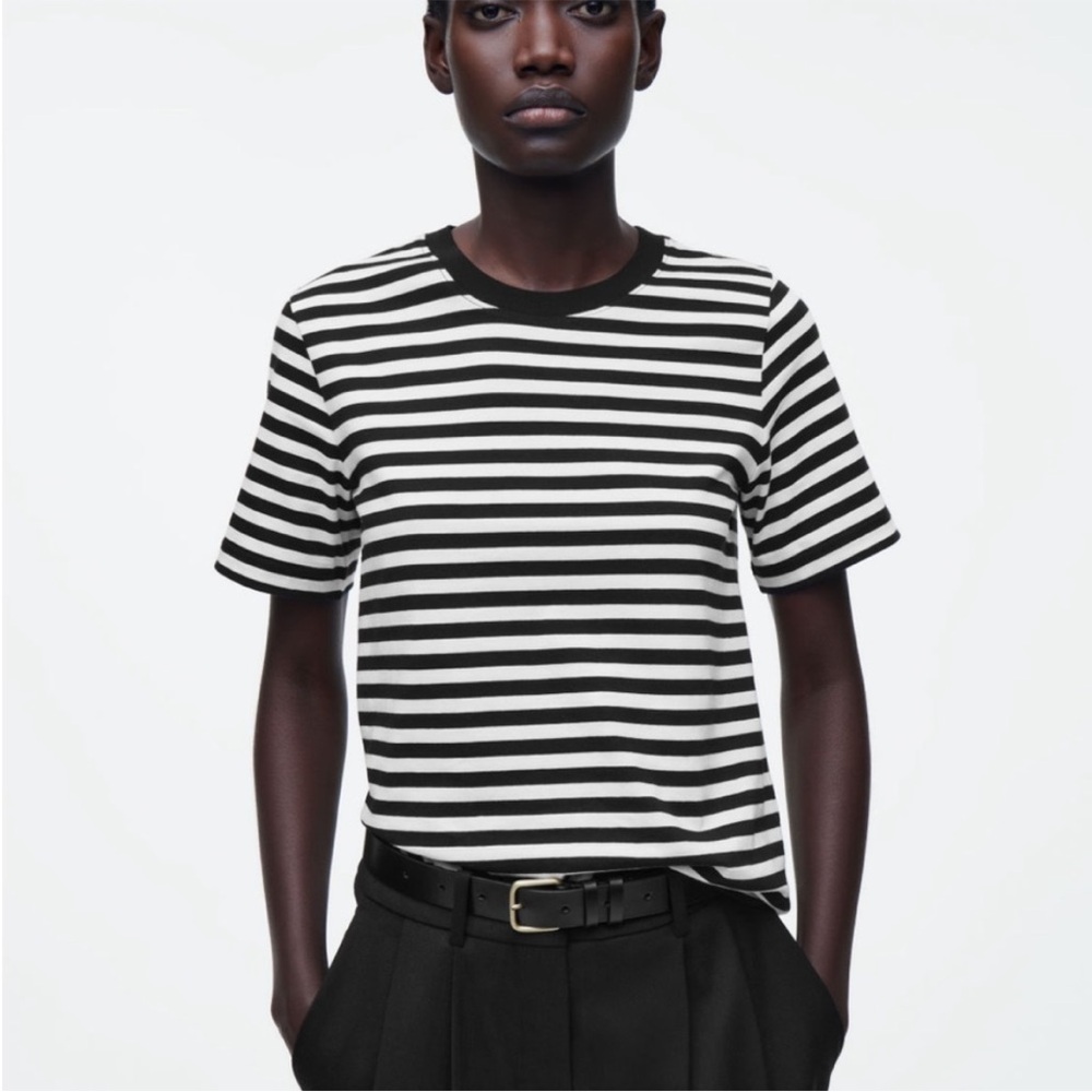 COS Black and White Striped Short Sleeve Tee